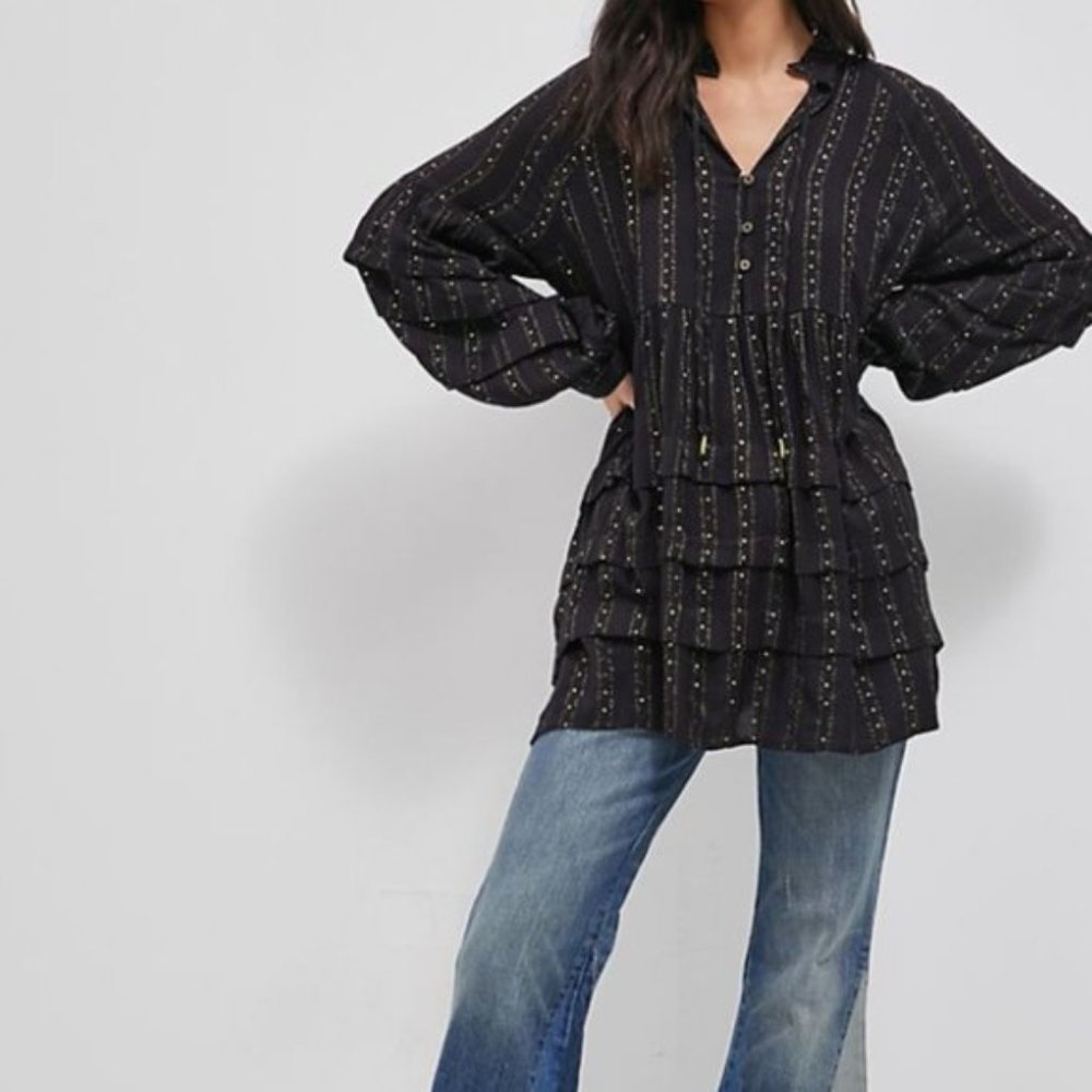 Anthropologie Black Quinn Sequined Tunic Blouse